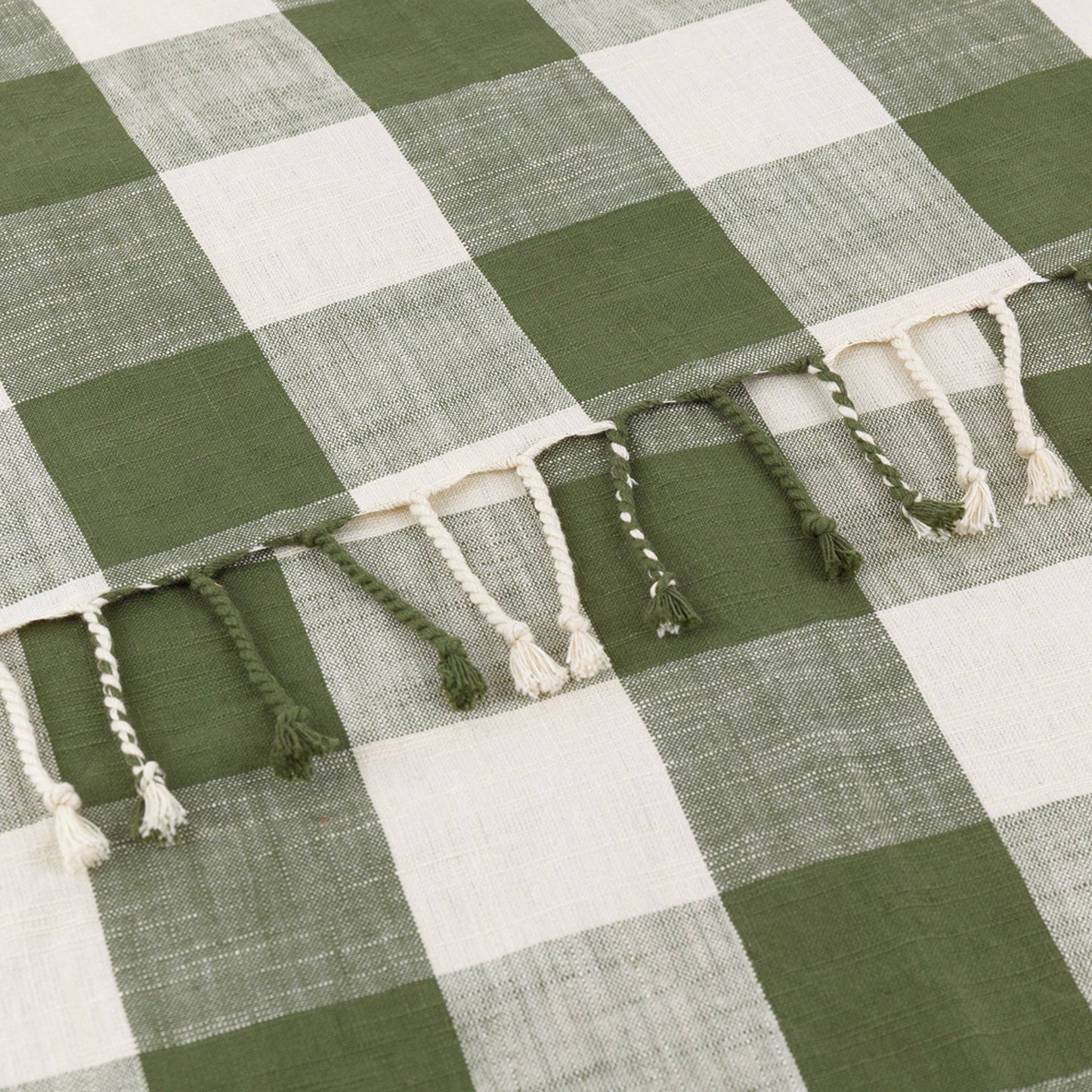 Chesil Check Tasselled 100% Cotton Throw Moss