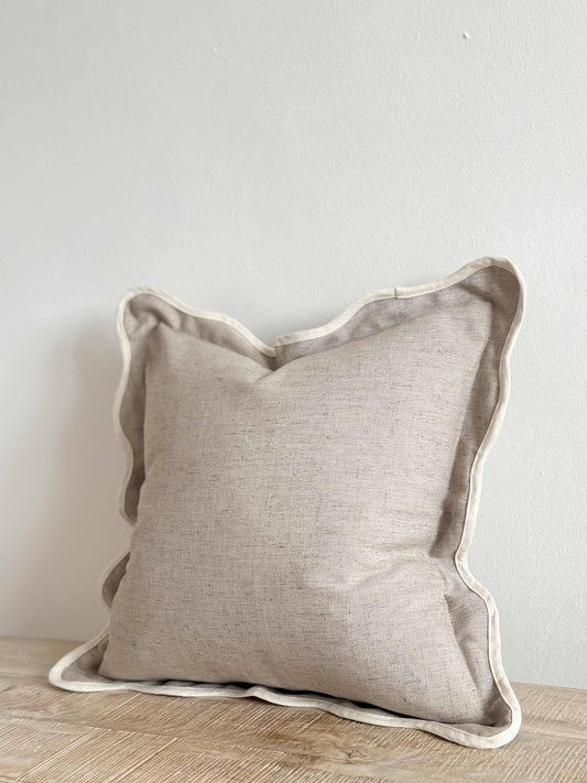 Chloe Greige Scalloped Cushion - Linen Blend