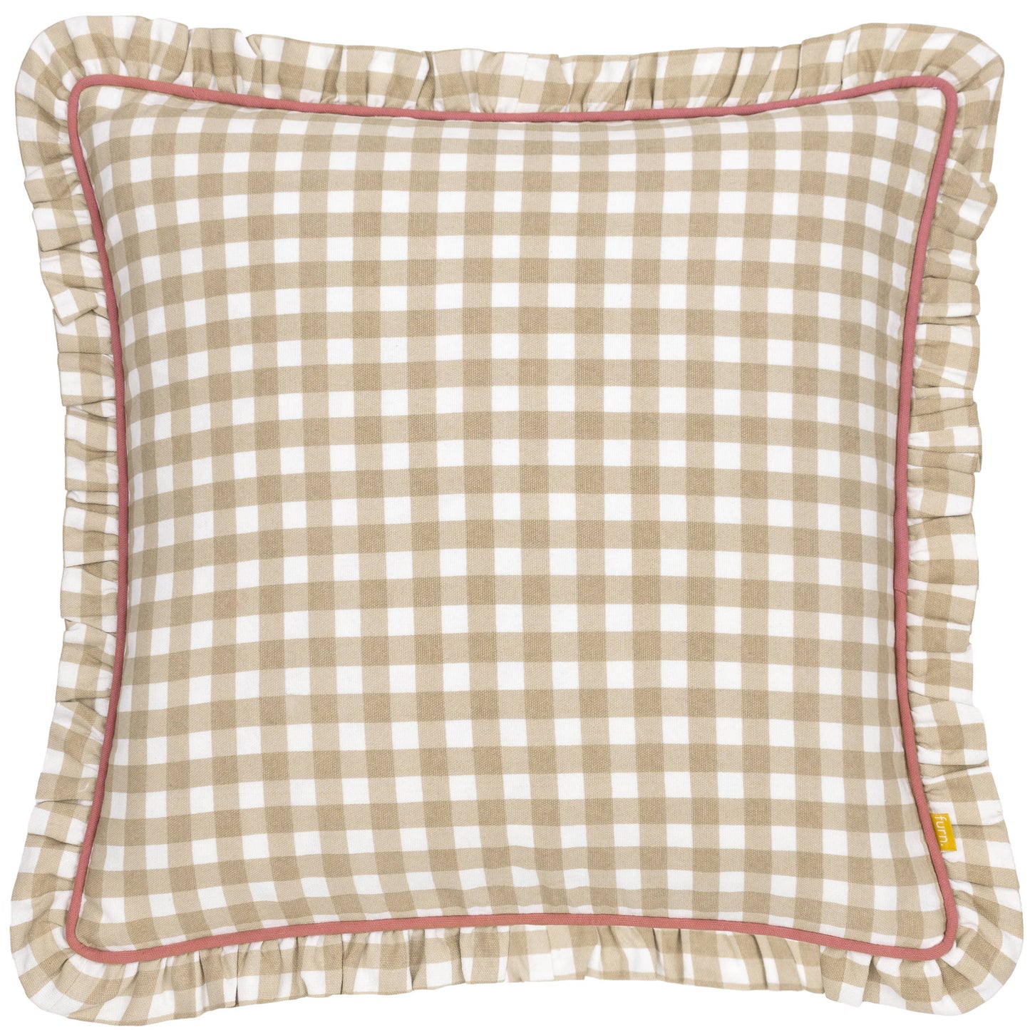 Maude Gingham Reversible Piped Cushion Natural
