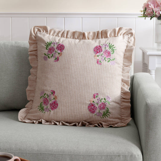 Martha Embroidered Ruffle Cushion Pink