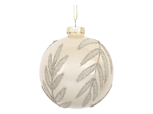Cream Leaf Glitter Bauble