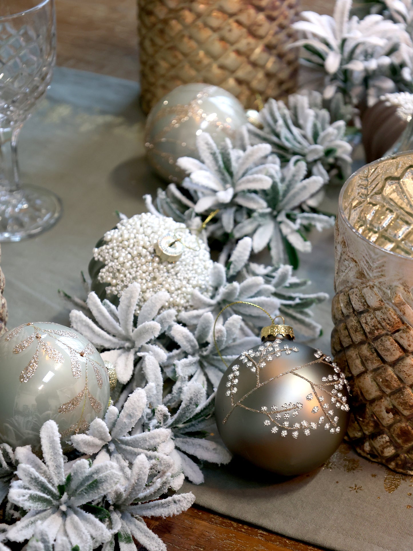 Grey Silver Glitter Branch Bauble