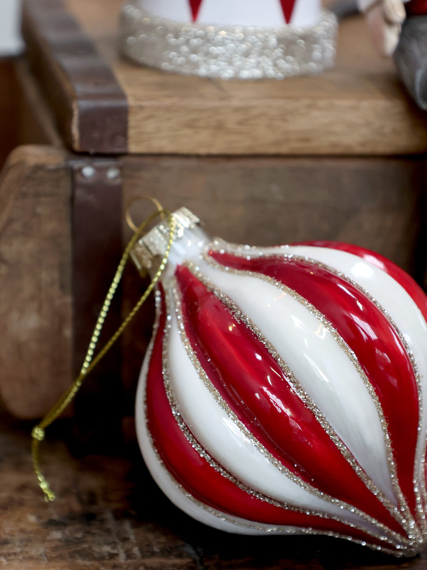 Striped Red & White Bauble