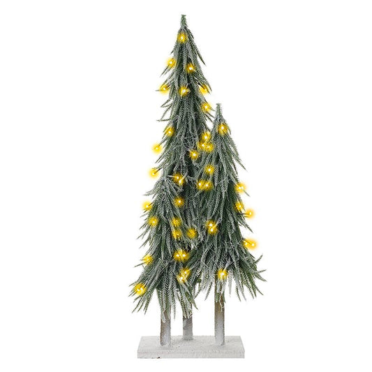 Small Light Up Trees On Wooden Base