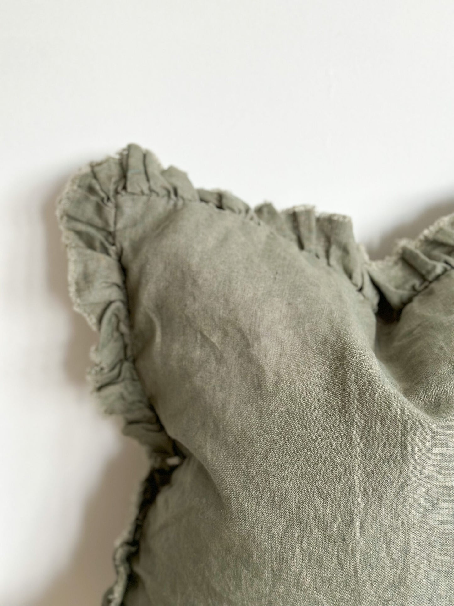 Ruffled Linen Khaki Cushion