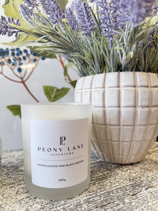 Peony Lane Sandalwood and Black Pepper Scented Candle