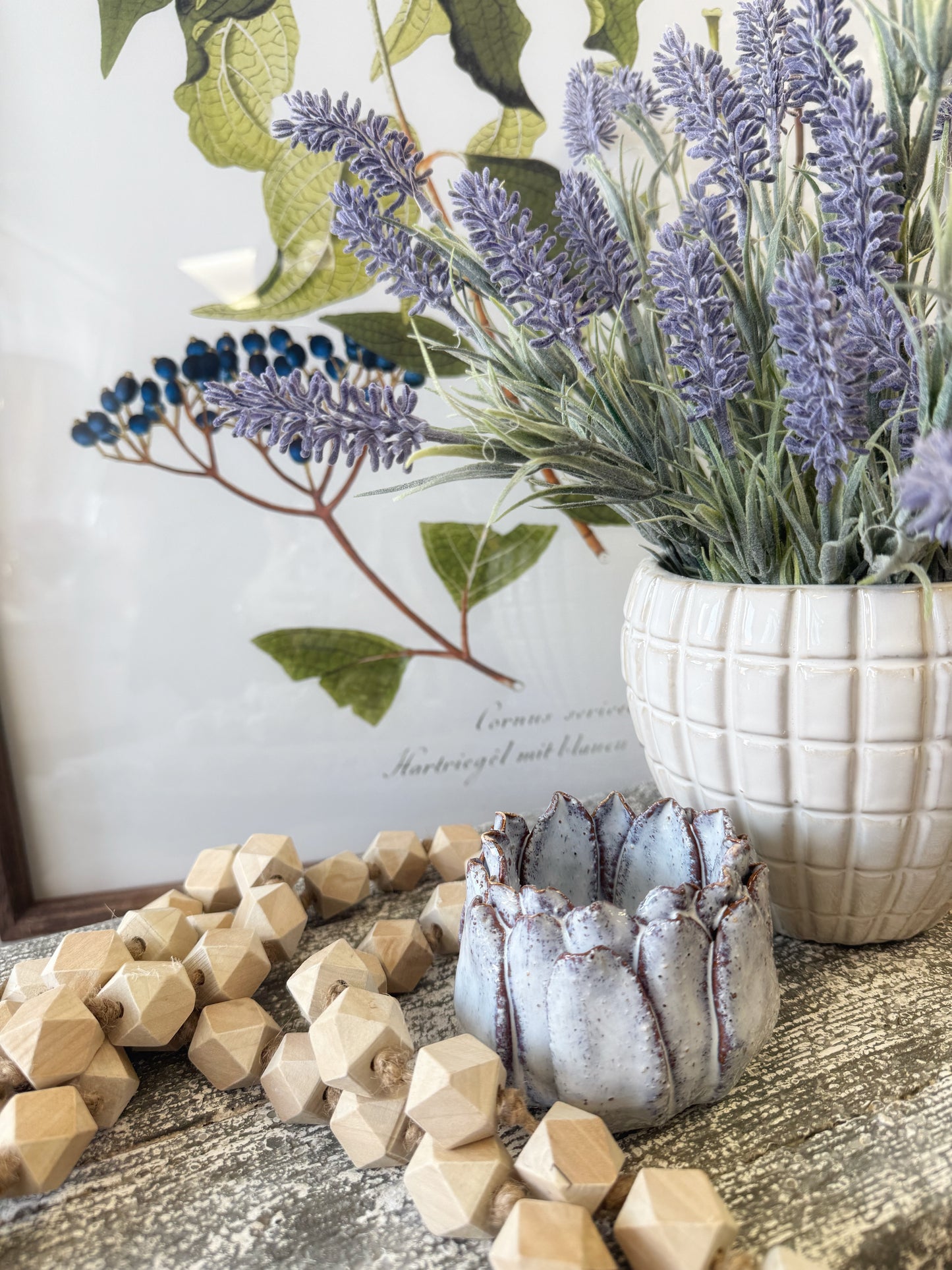 Aged White Floral Tea Light Holder