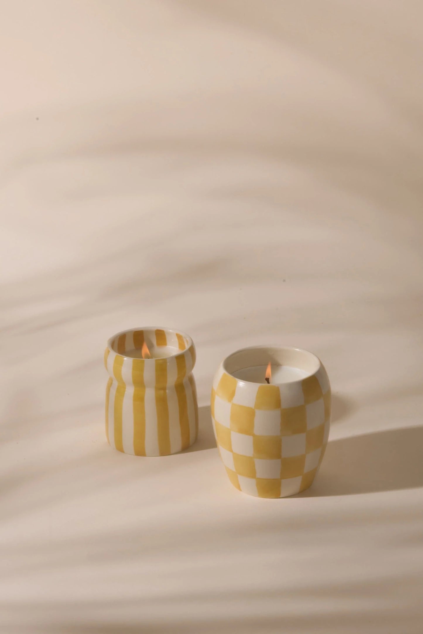 Cabana Ochre Striped Ceramic Candle - Gold Coast