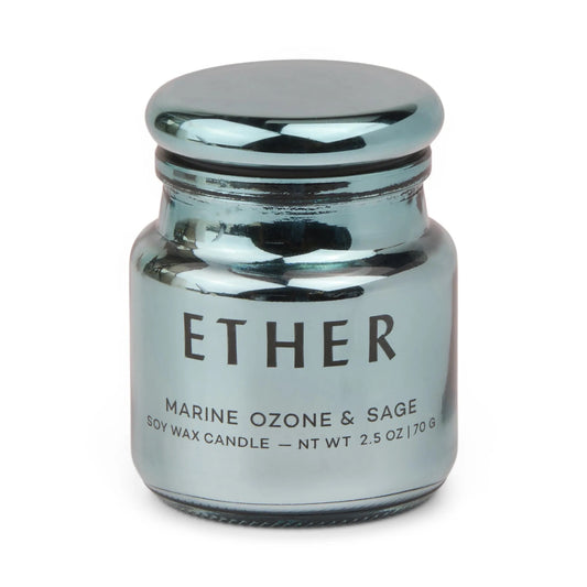 Chroma Ether Light Blue Metallic Glass Candle - Sea Salt Sage
