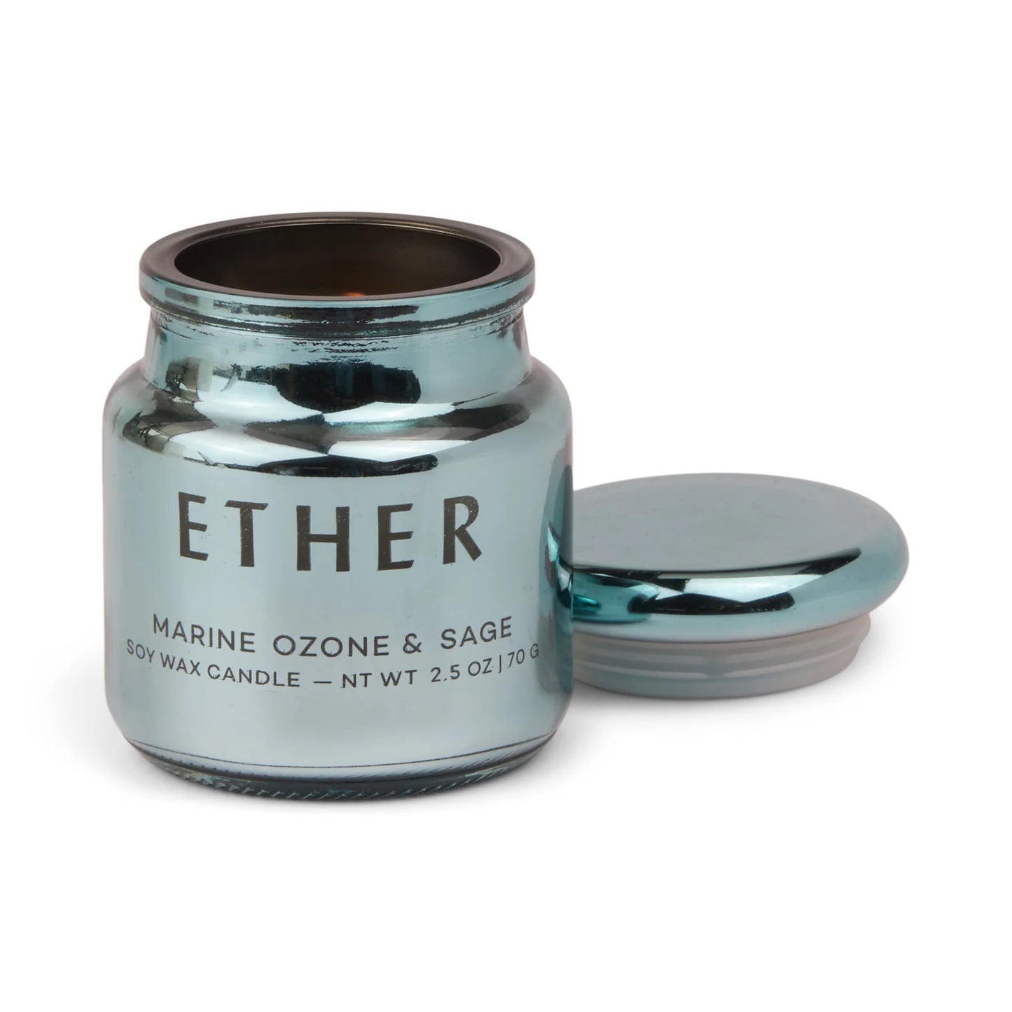 Chroma Ether Light Blue Metallic Glass Candle - Sea Salt Sage