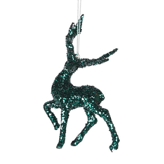 Emerald Glitter Reindeer Bauble