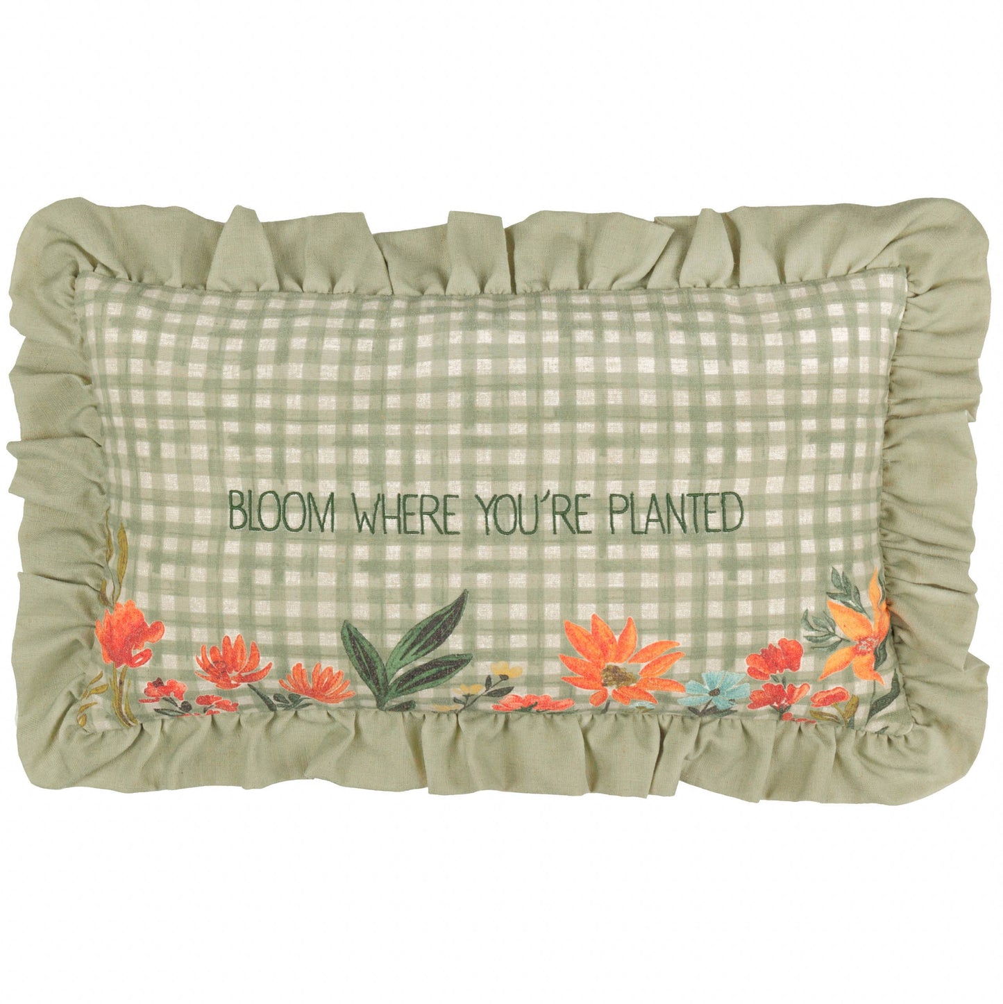 Meadow Haze Embroidered Ruffle Cushion Green