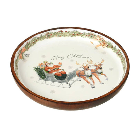 Merry Christmas Santa Sleigh Round Tray
