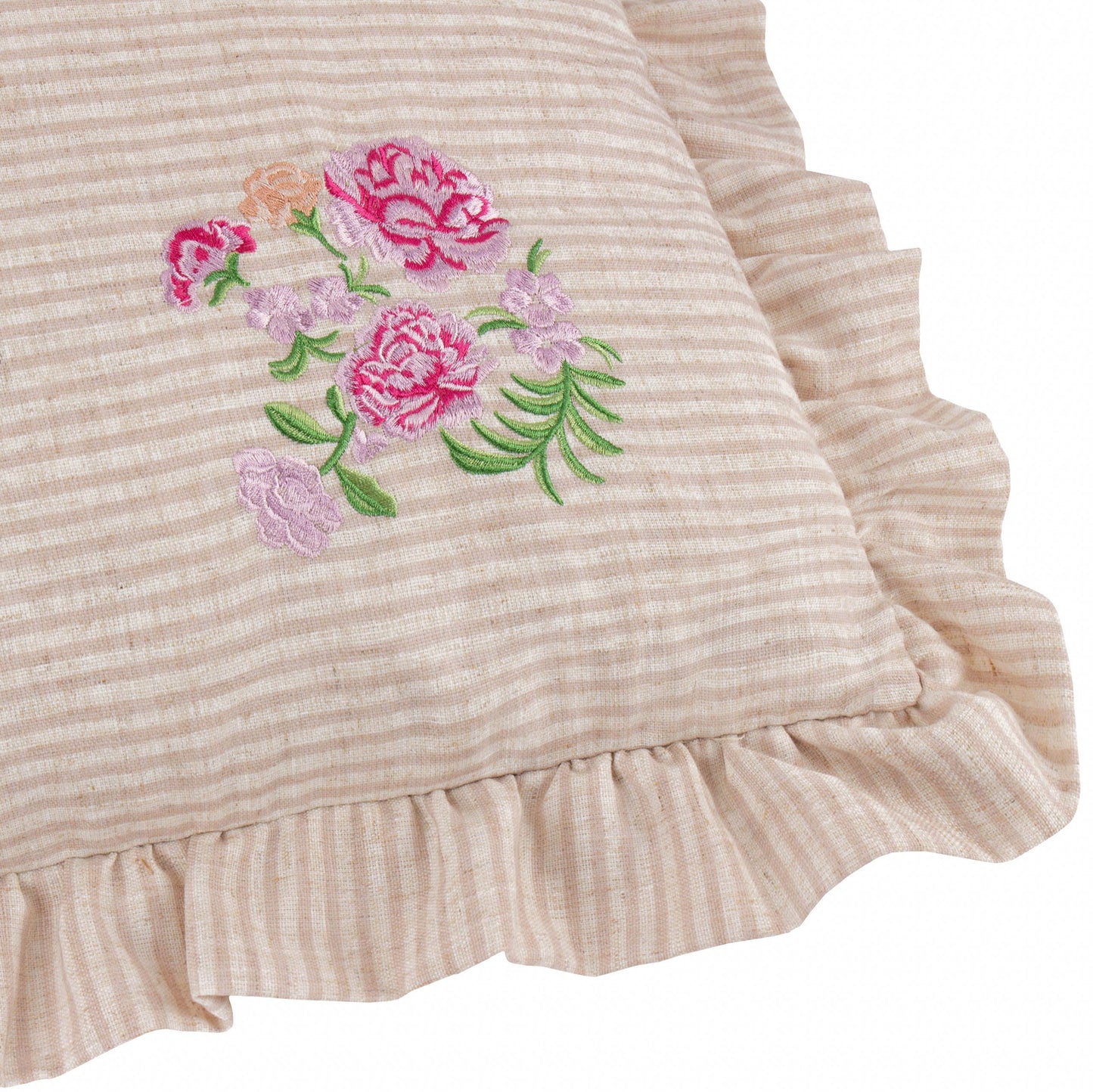Martha Embroidered Ruffle Cushion Pink