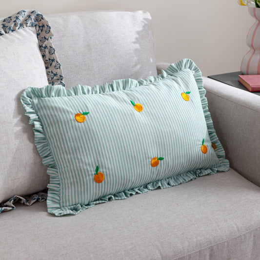 Les Fruites Embroidered Ruffle Cushion Orange