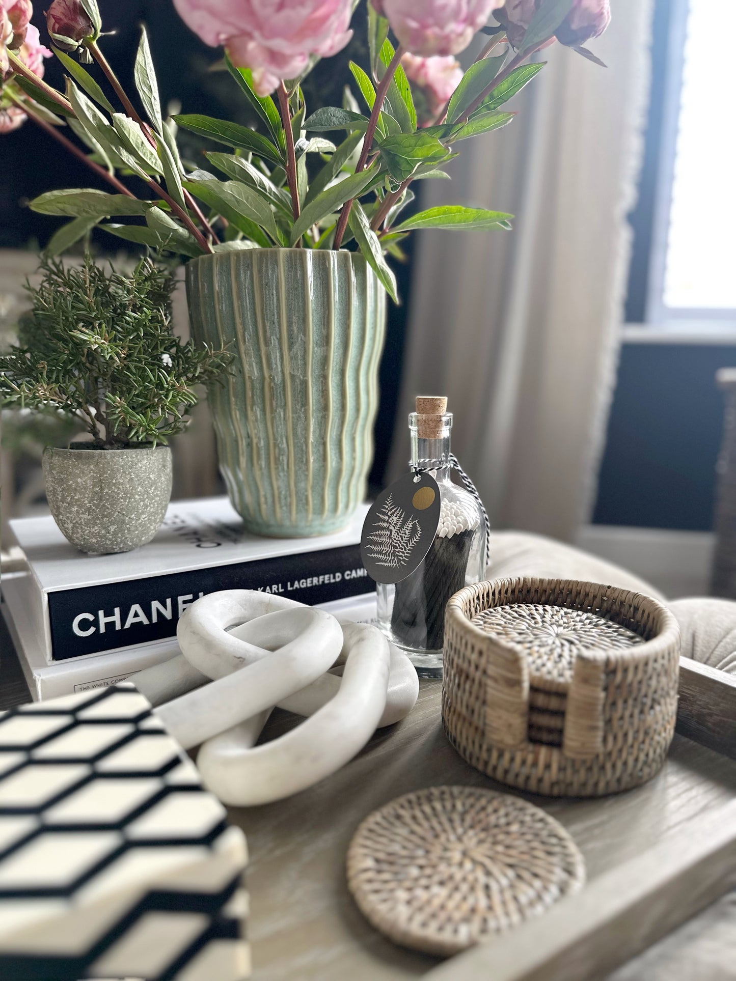 Grey Rattan Set/6 Coasters