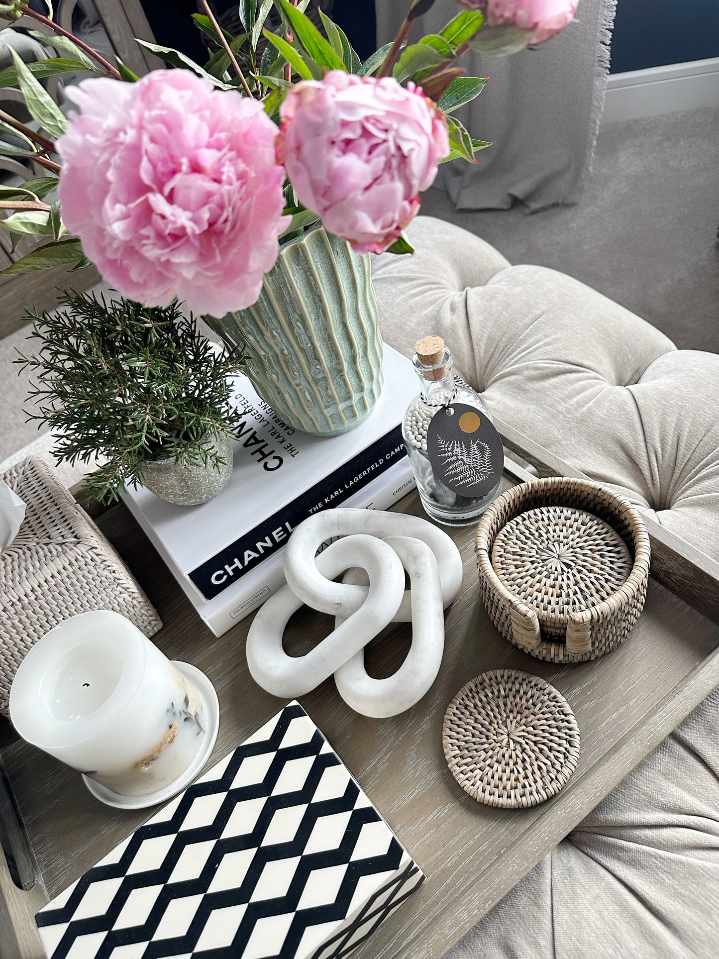 Grey Rattan Set/6 Coasters