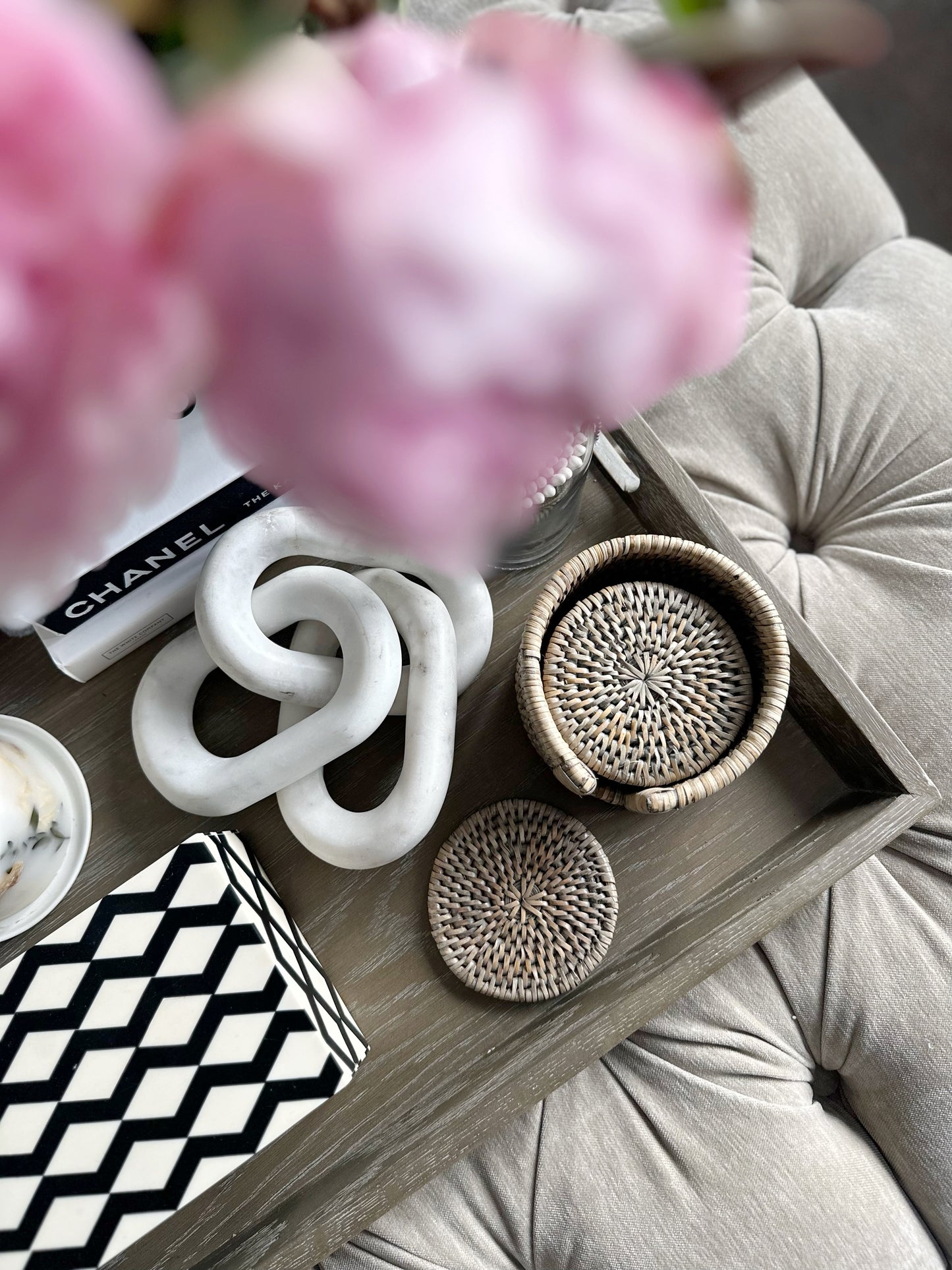 Grey Rattan Set/6 Coasters