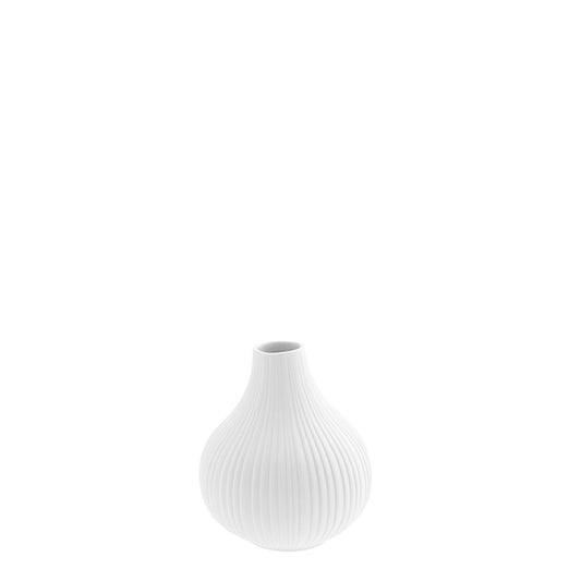 White Matte Bulbous Lined Vase