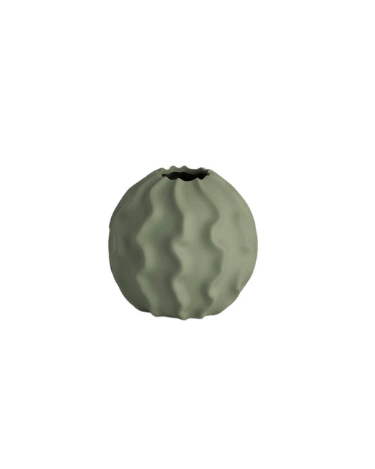 Matte Green Wave Ball Vase