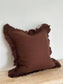 Hallie Ruffled Linen Cushion  – Dark Brown: 45 x 45 cm