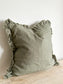 Ruffled Linen Khaki Cushion 