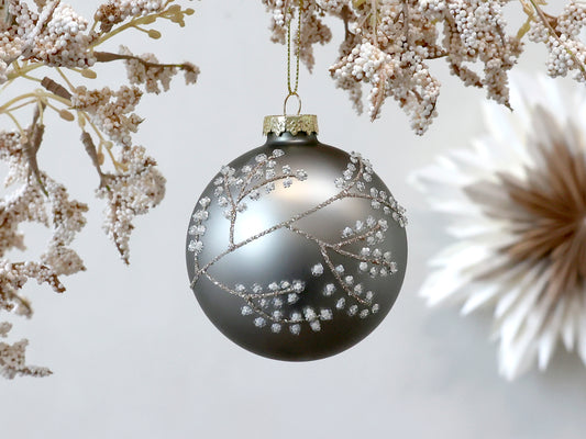 Grey Silver Glitter Branch Bauble