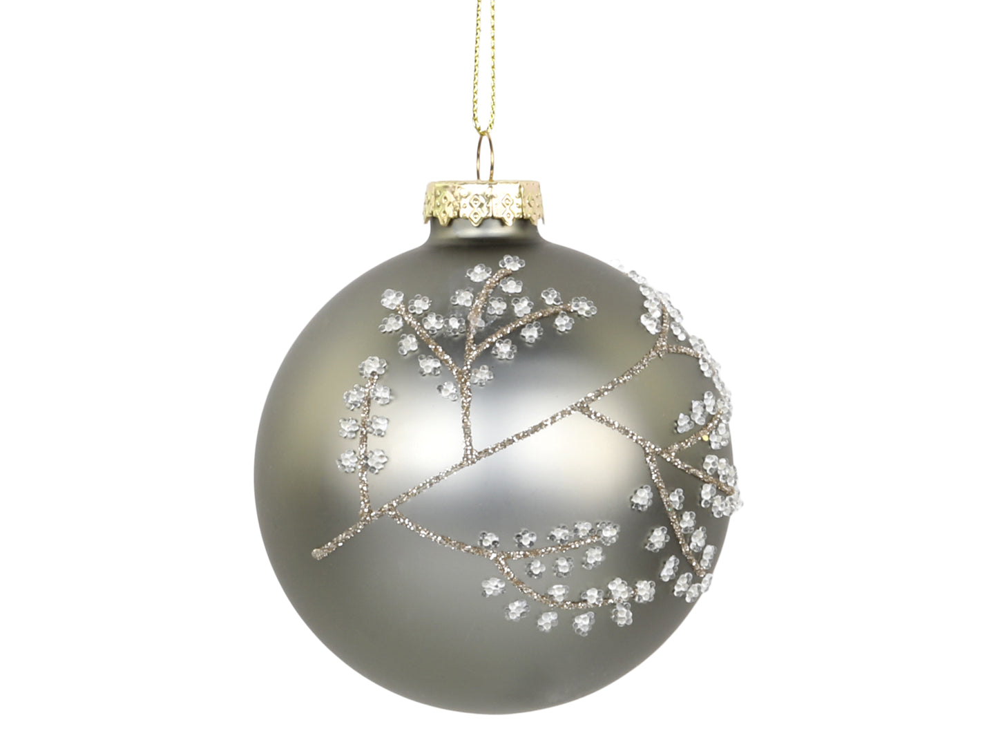 Grey Silver Glitter Branch Bauble