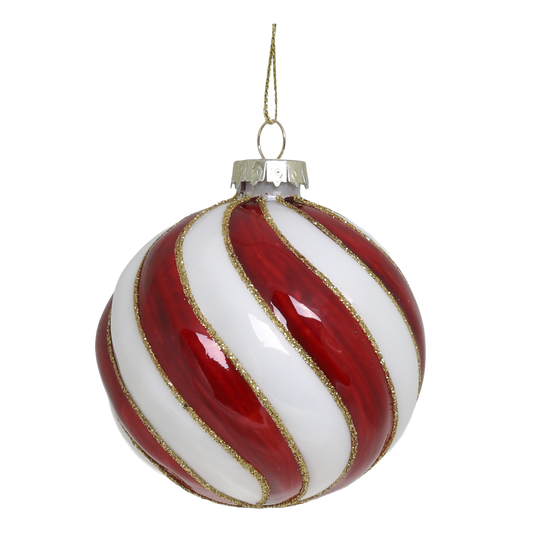Red & White Swirl Bauble