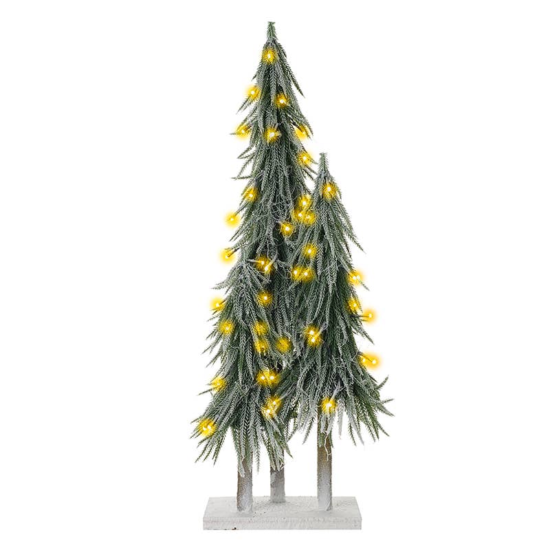 Small Light Up Trees On Wooden Base