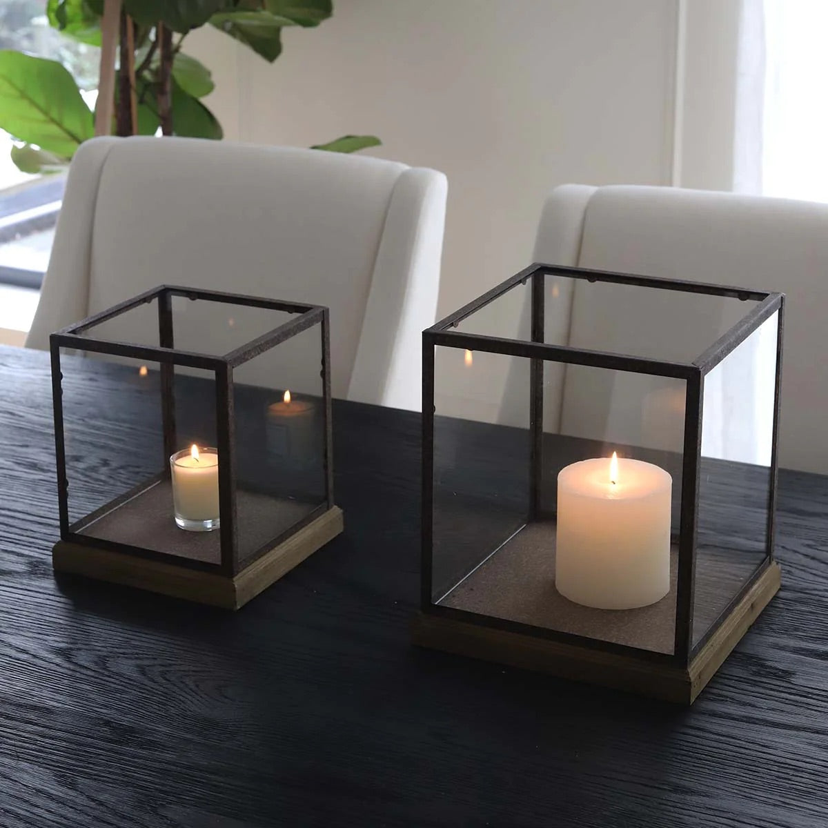 Set of Two Aged Square Candle Holders
