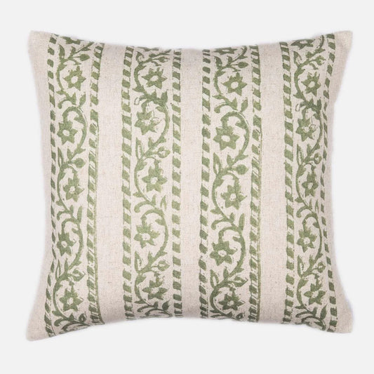Green Striped Floral Print Cushion