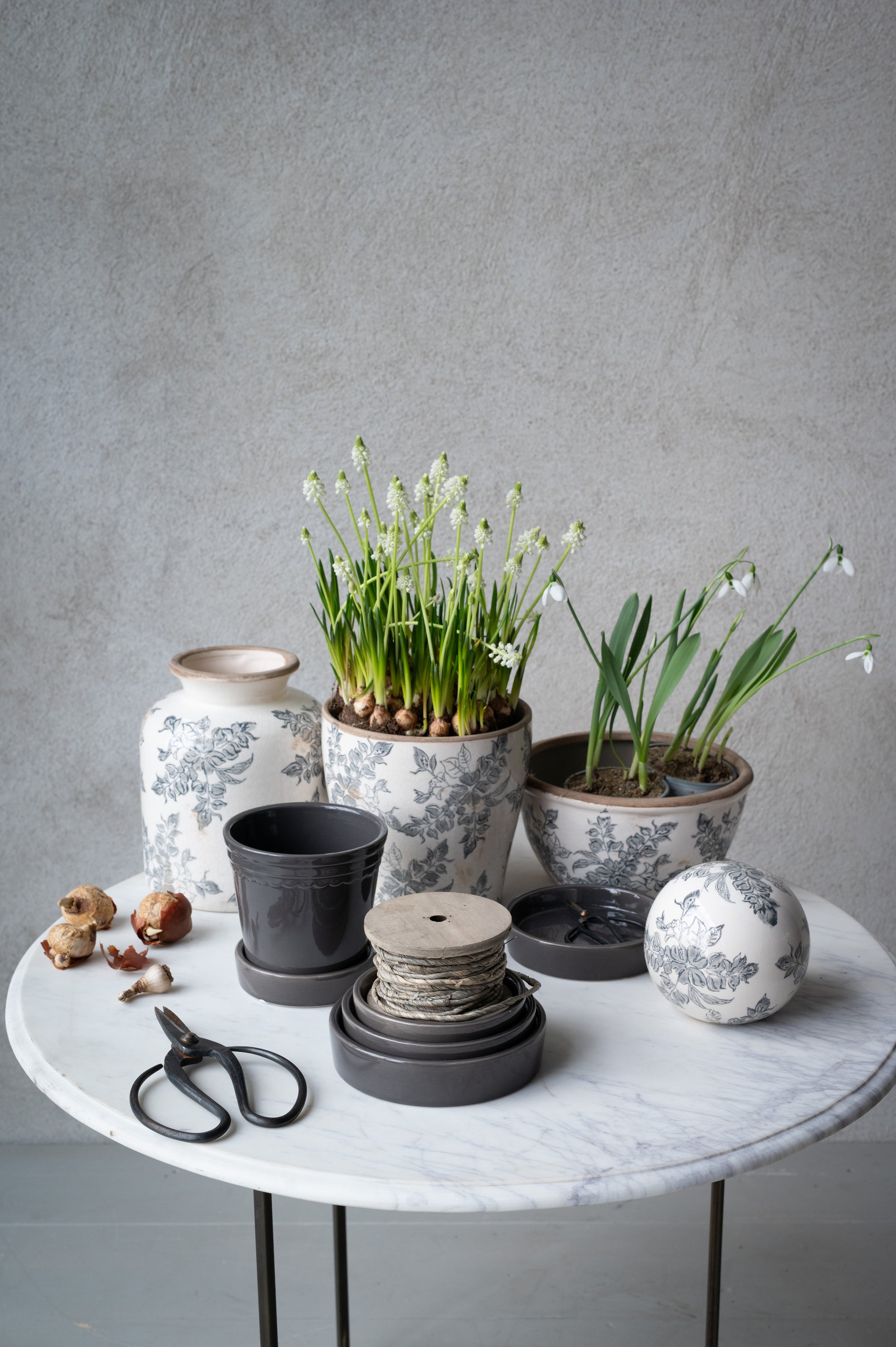 Grey and White Floral Decorative Sphere 