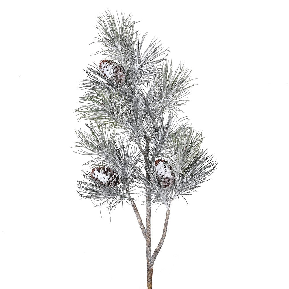 Snowy White Pinecone Branch Stem