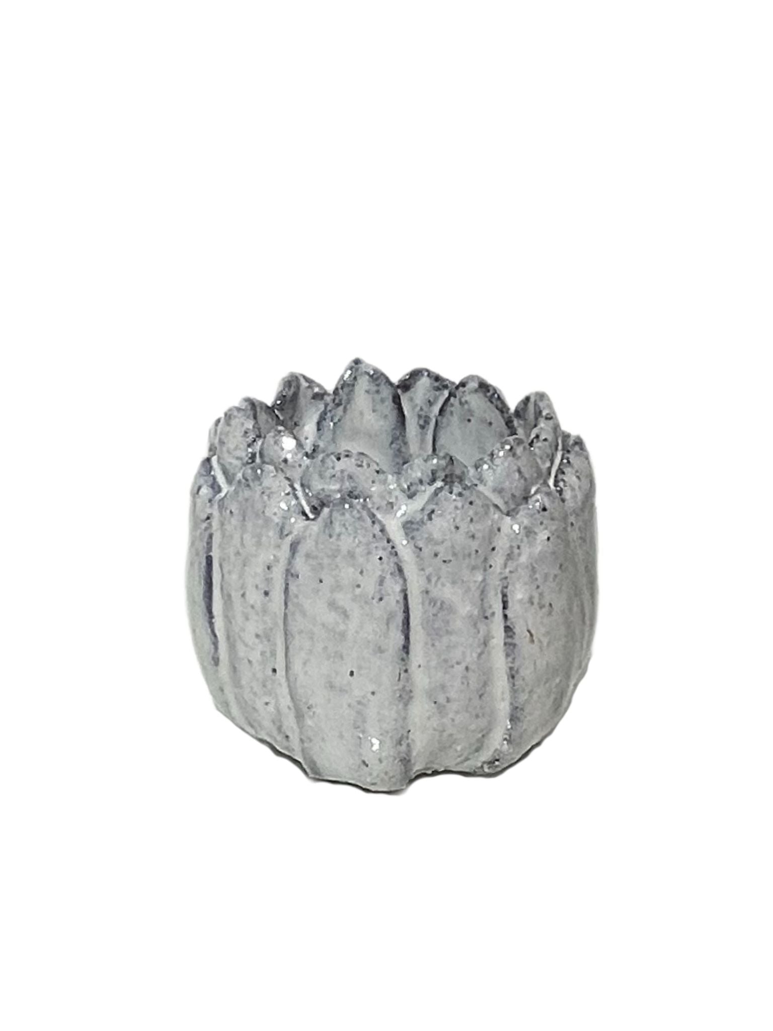 Aged White Floral Tea Light Holder 