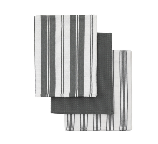 Set/3 Charcoal Striped Tea Towels