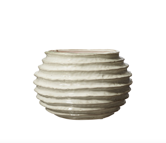 Lined Ridged Off White Planter