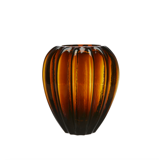 Amber Glass Ridged Vase