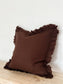 Hallie Ruffled Linen Cushion  – Dark Brown: 45 x 45 cm
