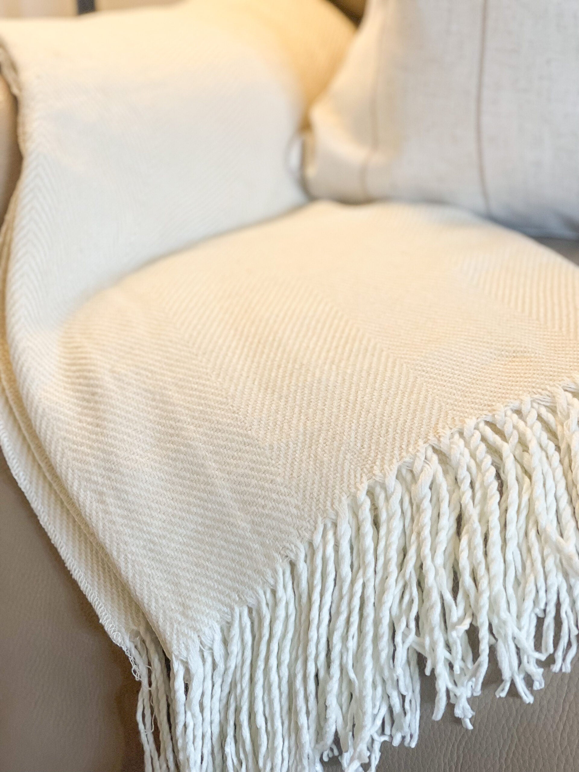 Cream Herringbone Throw