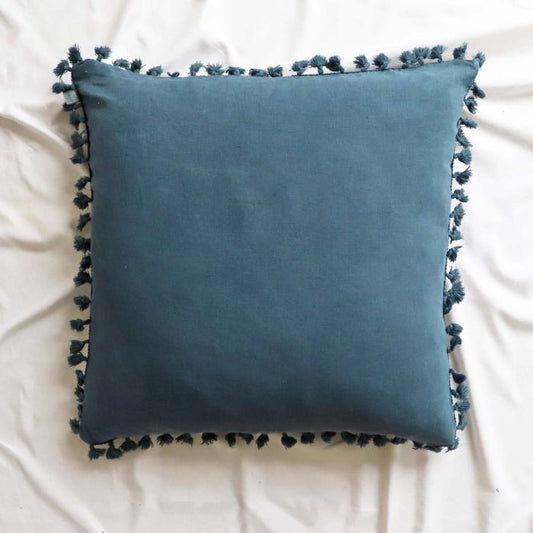 Blue Linen Tassel Cushion 