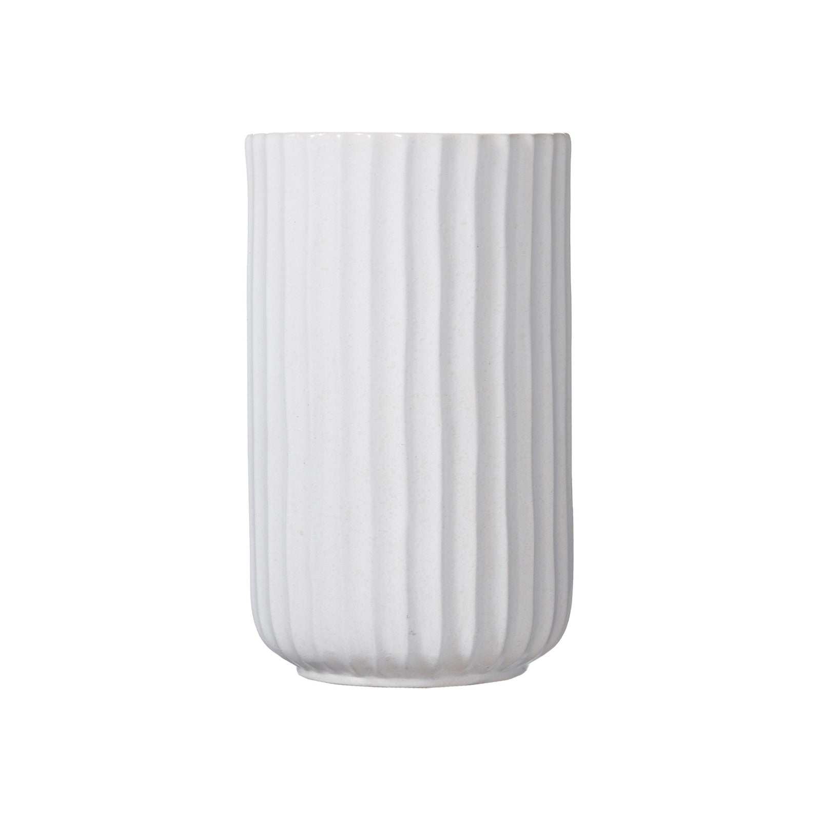 White Ribbed Ceramic Vase